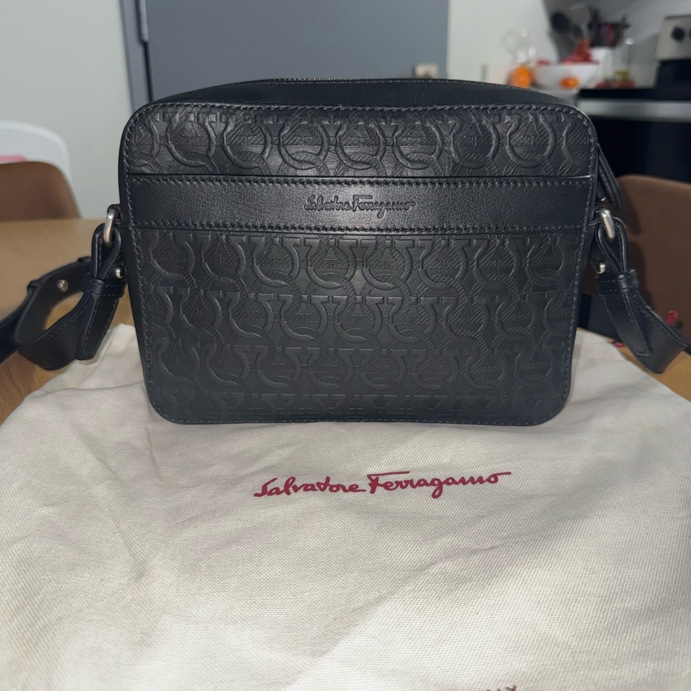Salvatore Ferragamo Embossed Black Belt Bag